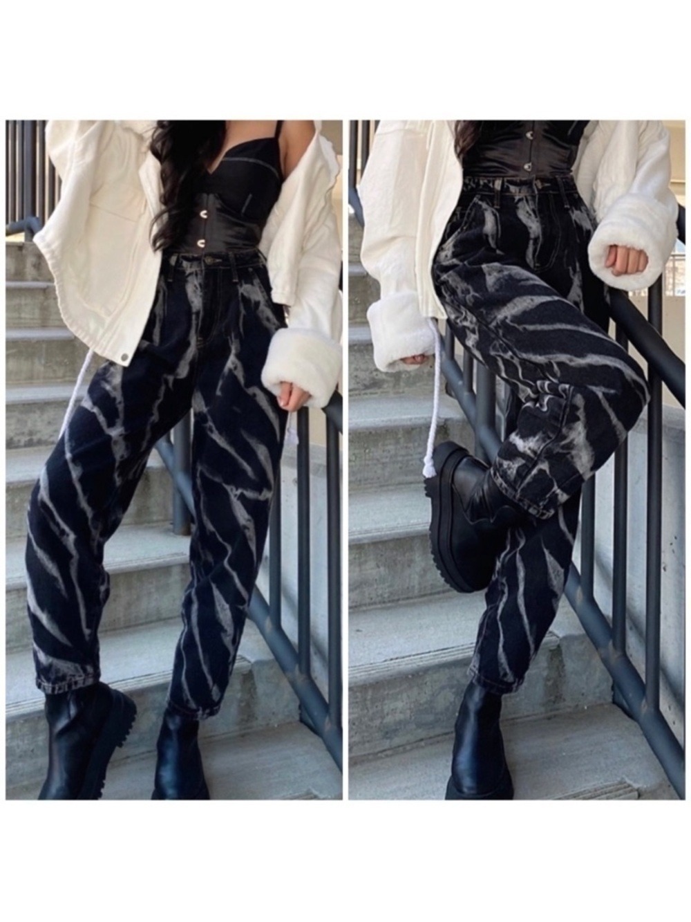Lioness On My Way Black Tie Dyed High Waisted Mom Jeans